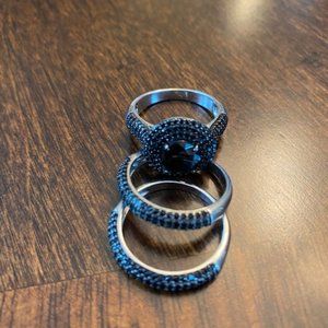 Black Spinel Stackable Rings-set of 3 Sterling Sil